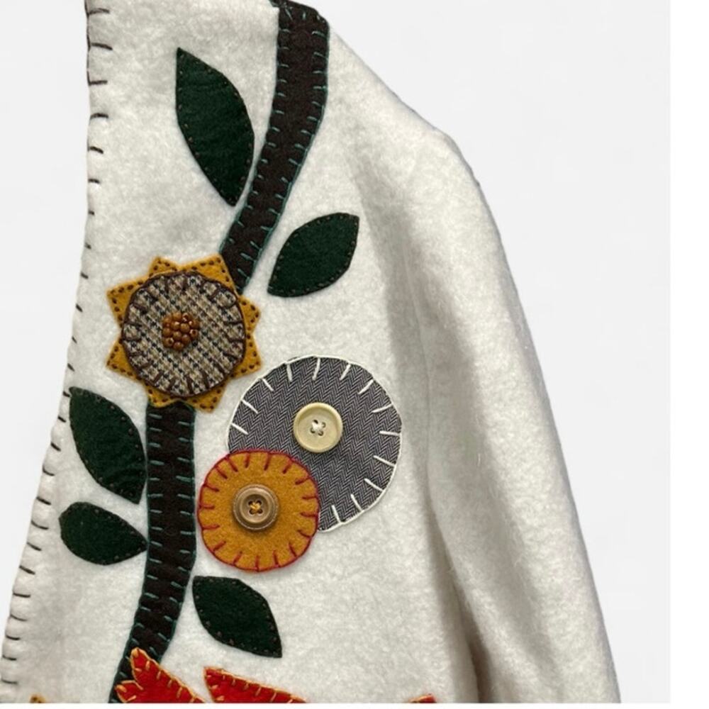 Handmade Fleece Folk Art Jacket Embroidered Patchwork Oversized Boho Cottagecore - Picture 5 of 10